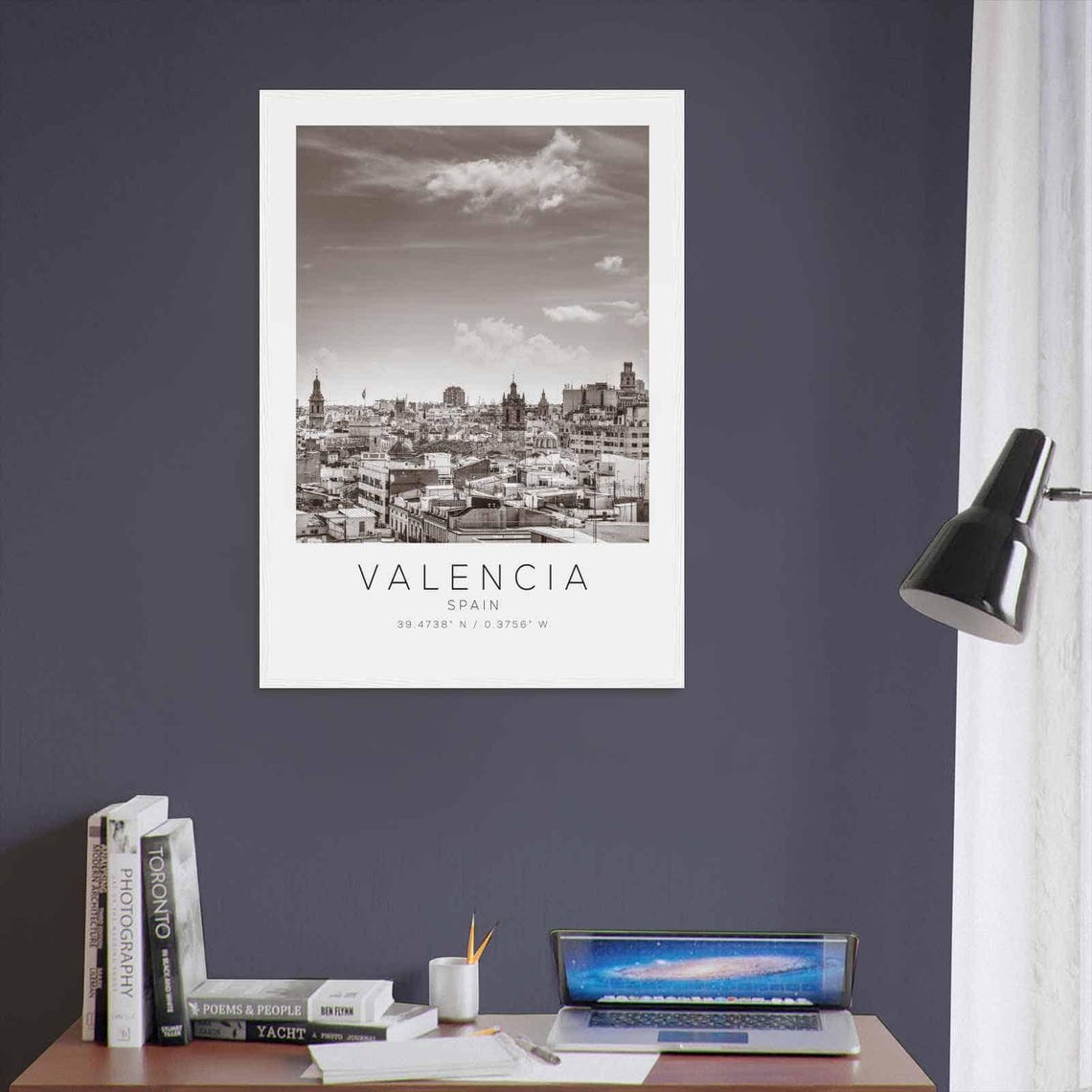 Valencia Spain Old Town Rooftops Skyline View Black White Poster - Image 3