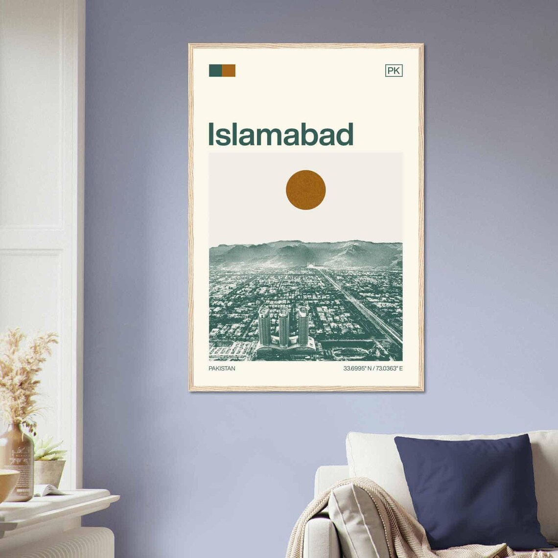 Islamabad Pakistan Margalla Hills City Panorama Duotone Travel Poster - Image 2