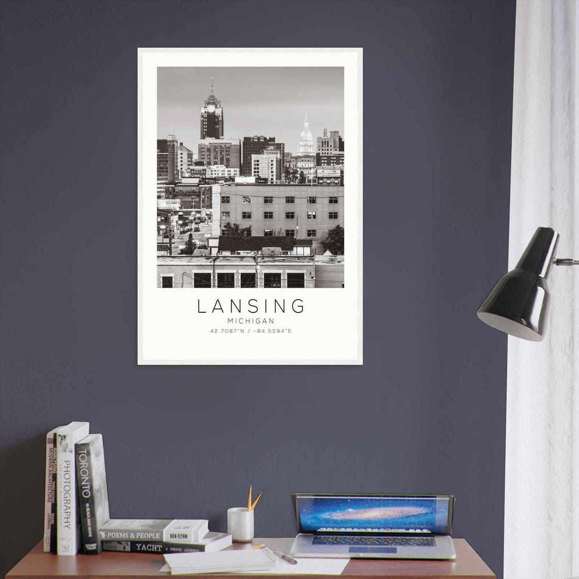 Lansing Michigan Capitol Dome Skyline Black White Photo Poster - Image 3