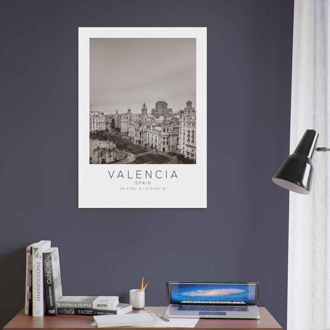 Valencia Spain City Square Historic Buildings Black White Poster - Image 3