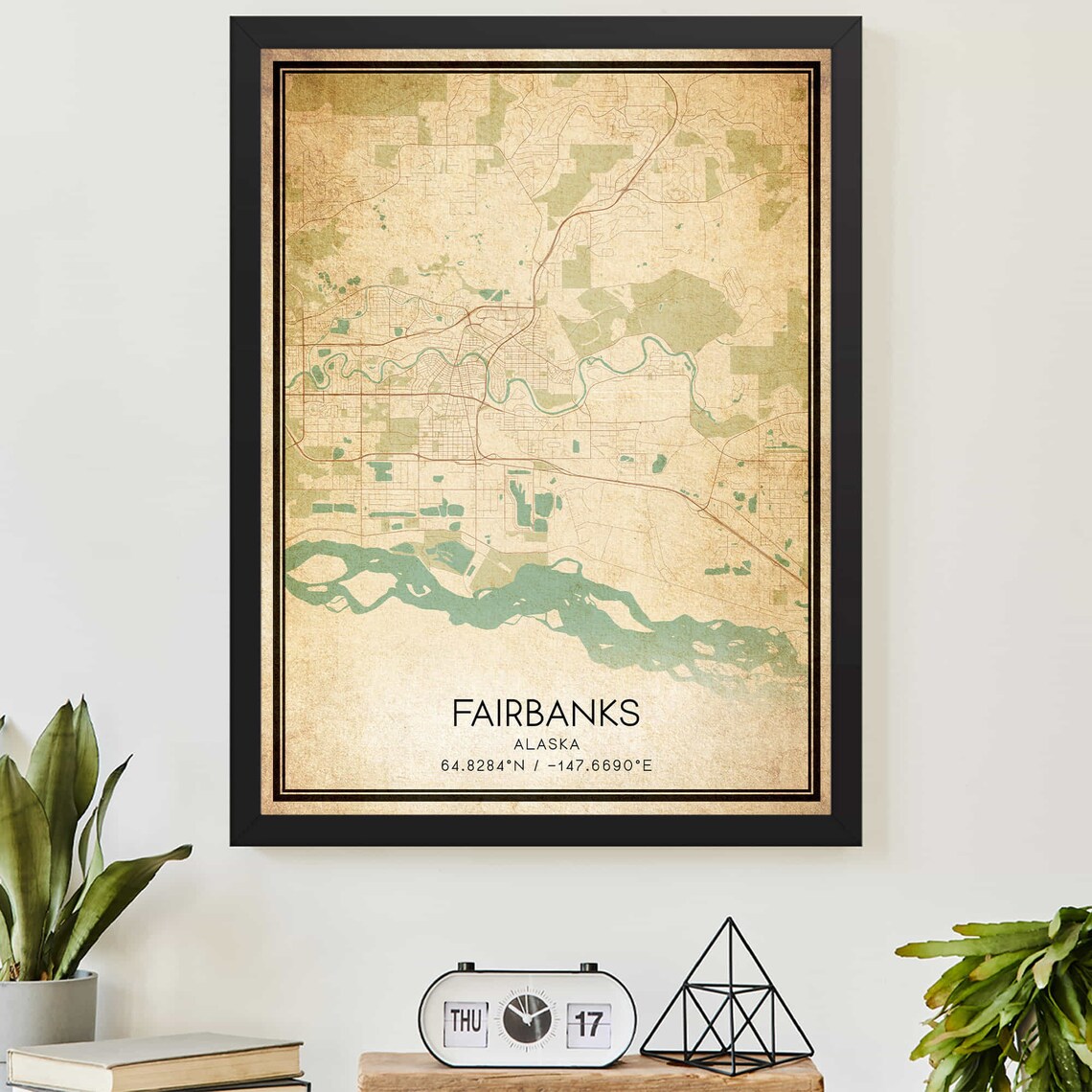 Vintage Fairbanks Alaska Map Print Poster