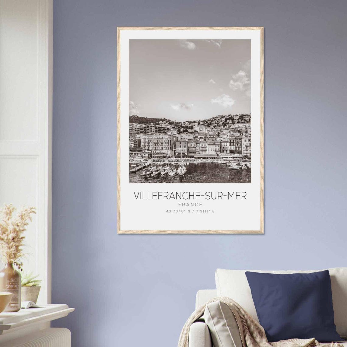 Villefranche Sur Mer France Travel Photo Poster Bw Villefranche Sur Mer Travel Print Minimalist Travel Poster Print - Image 2