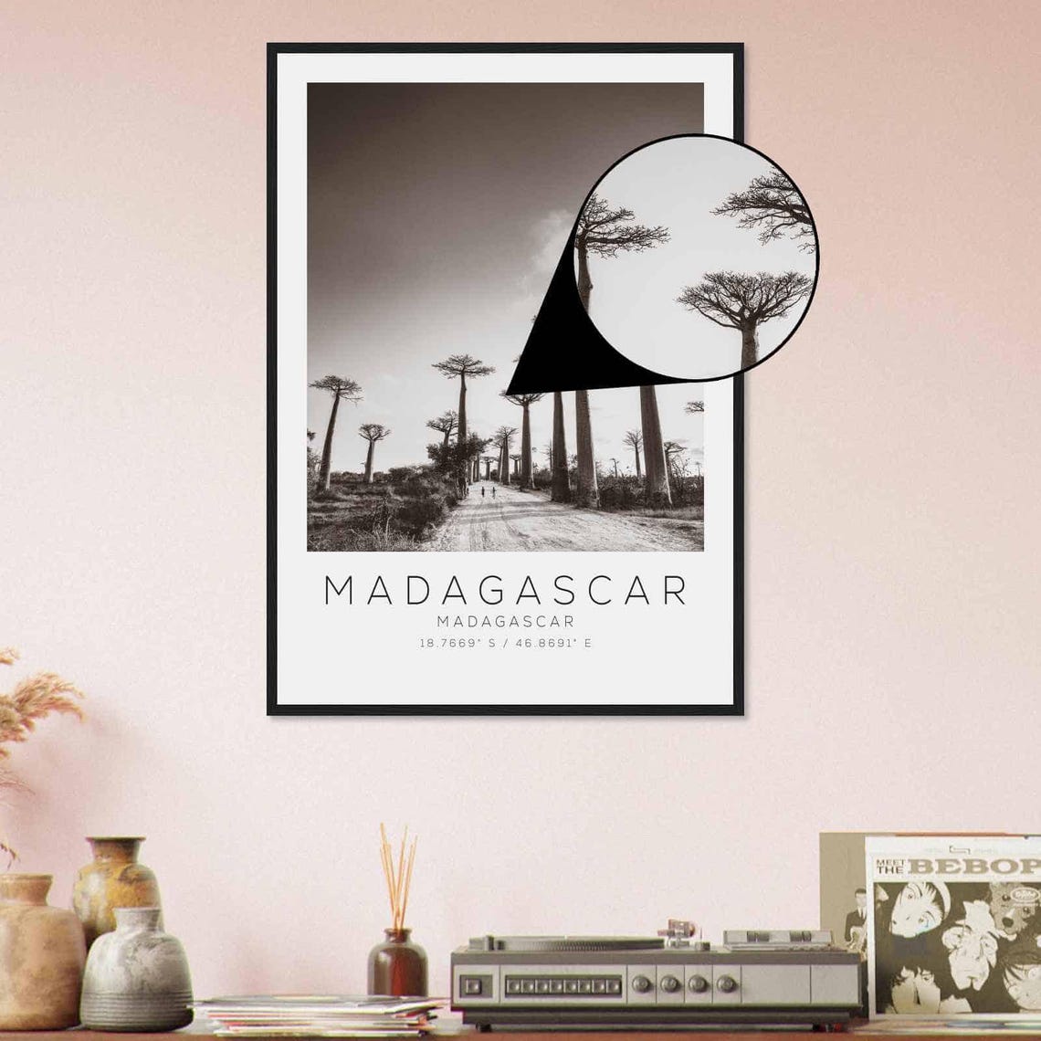 Madagascar Baobab Avenue Black and White Travel Photo Poster - Image 4