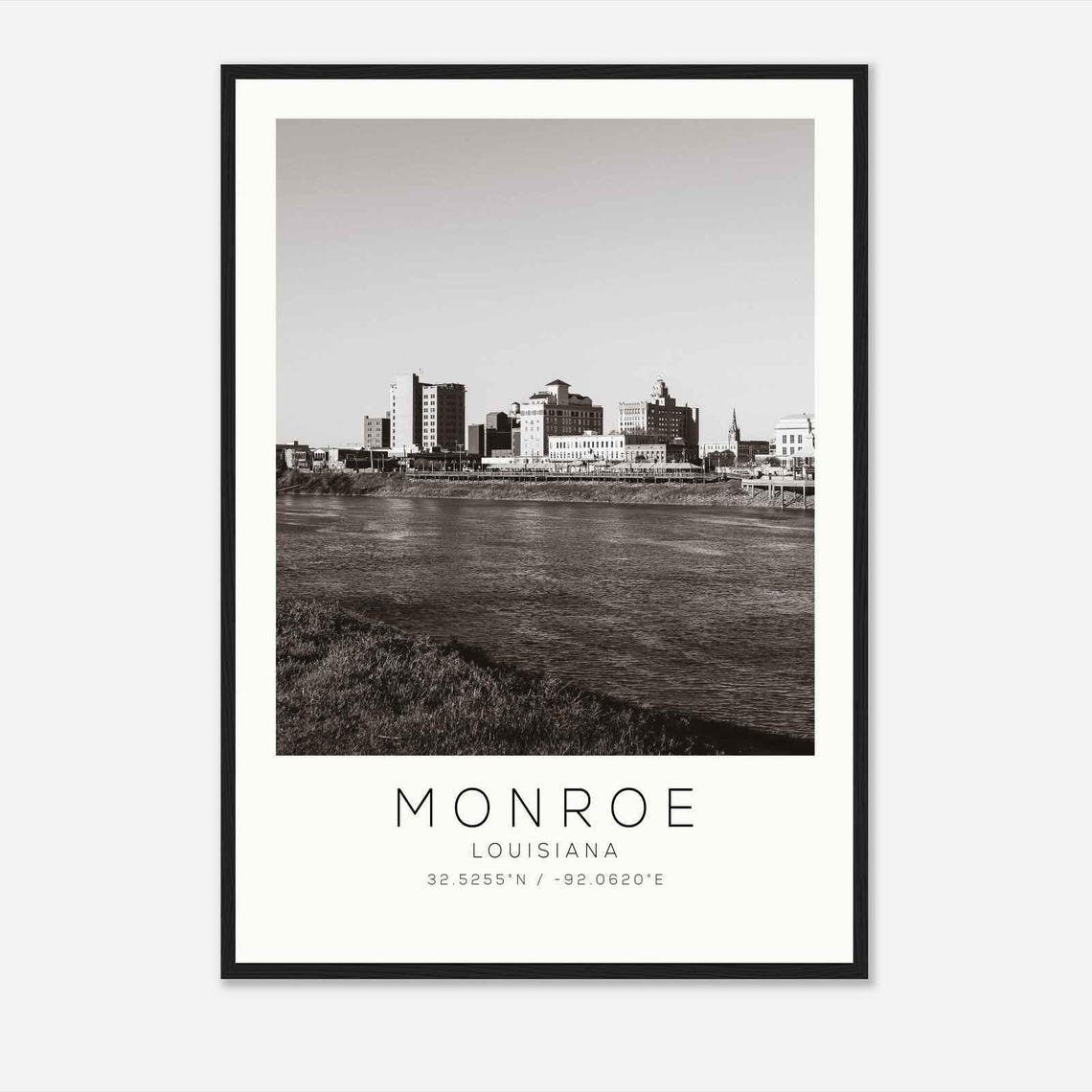 Monroe Louisiana Riverfront Skyline Minimalist Travel Poster