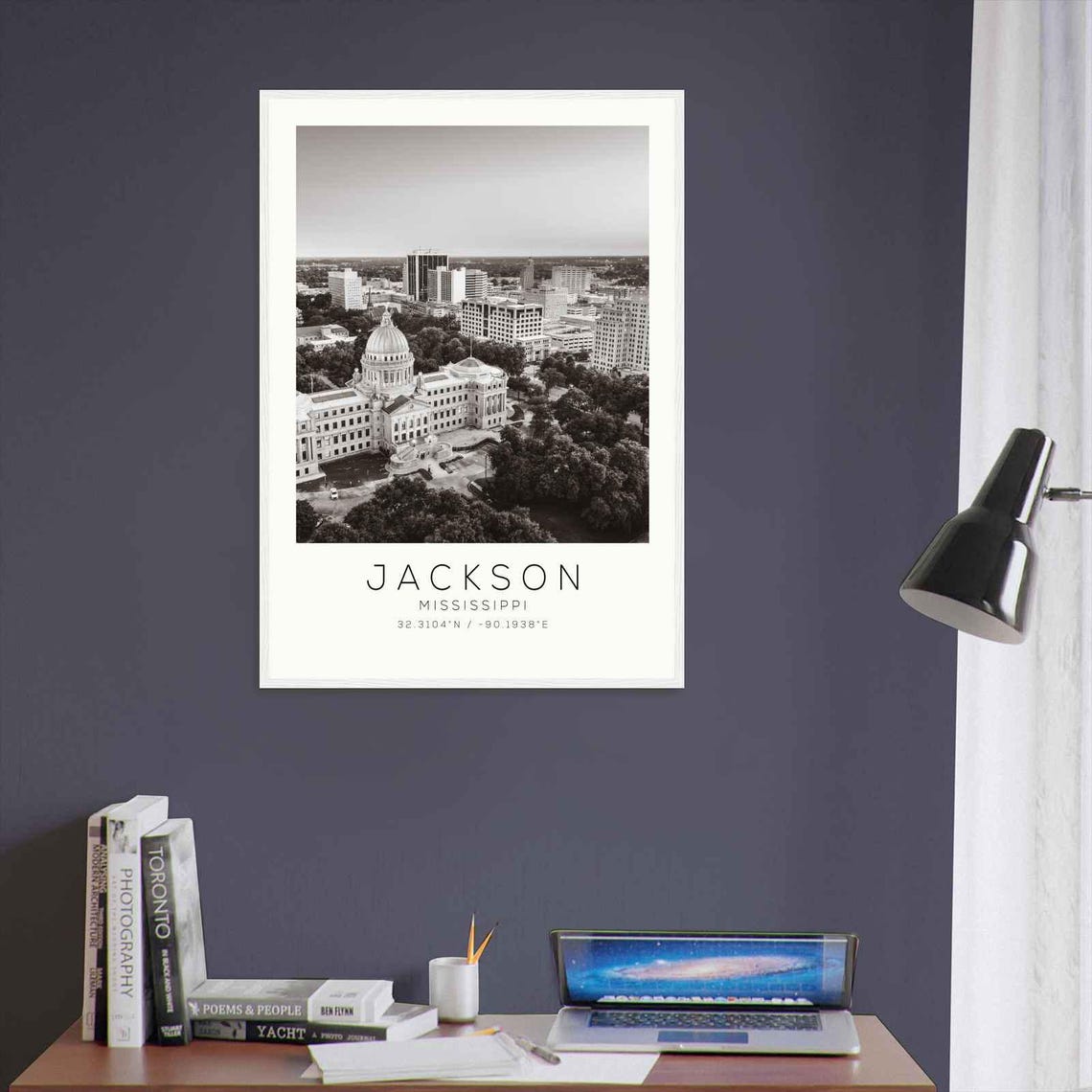 Jackson Mississippi State Capitol Aerial Black And White Poster - Image 3