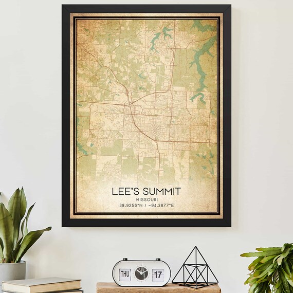 Vintage Lee's Summit Missouri City Street Map Coordinates Art Print