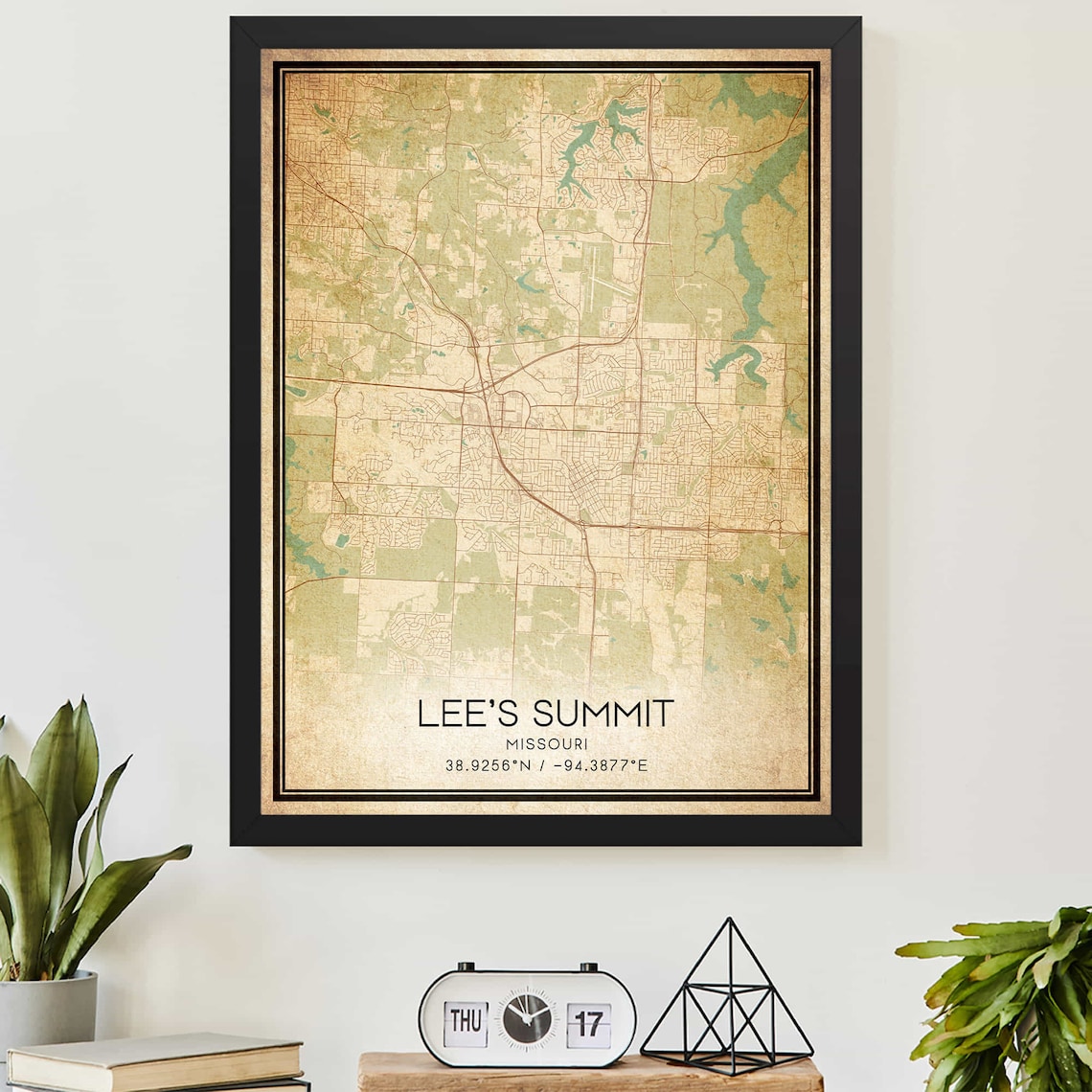 Vintage Lee's Summit Missouri City Street Map Coordinates Art Print
