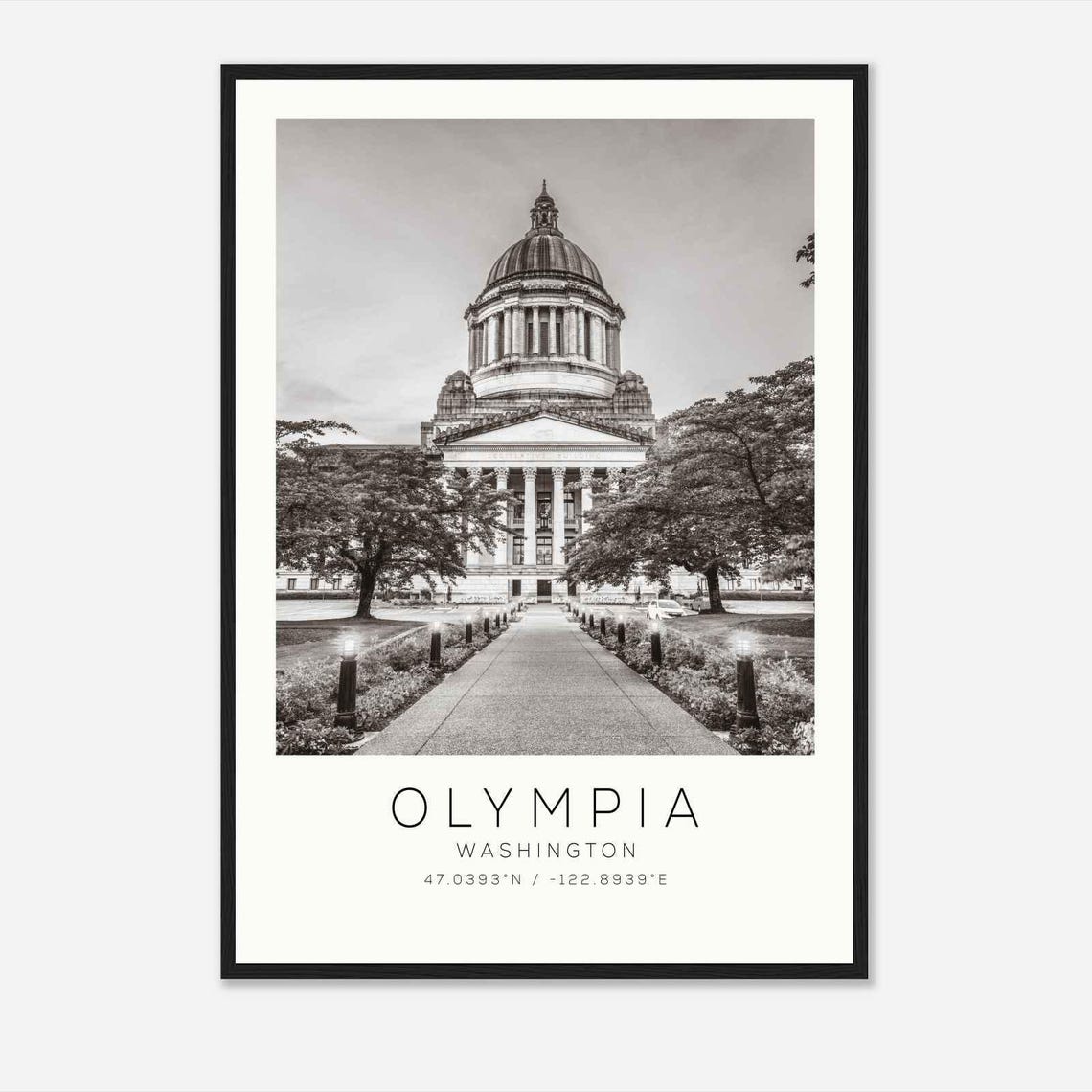 Olympia Washington State Capitol Dome Black and White Photo Poster