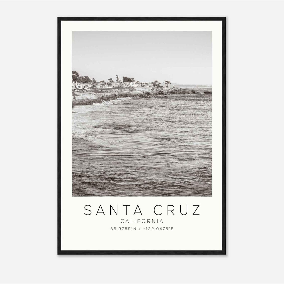 Santa Cruz California Photo Travel Poster Santa Cruz Travel Print Minimalist Travel Print Ds2
