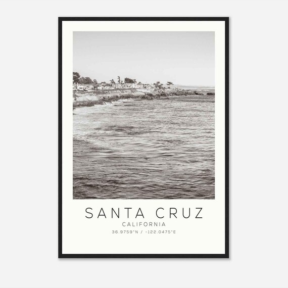 Santa Cruz California Coastal Cliff Beach Black and White Photo Poster