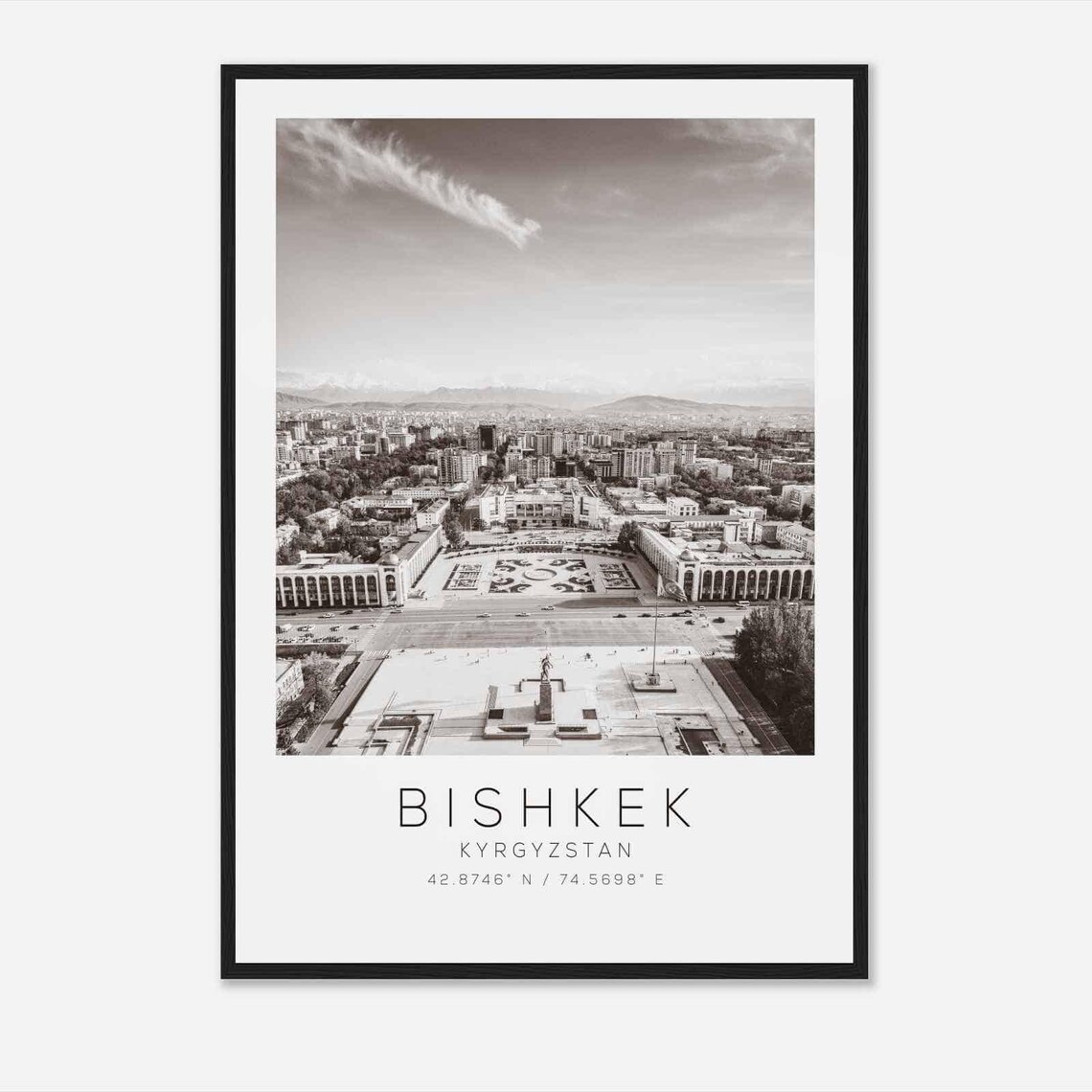 Bishkek Kyrgyzstan Ala Too Square City Black White Photo Poster