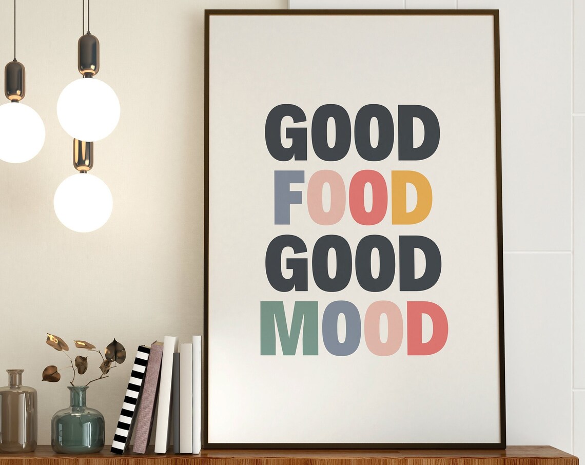 Good Food Good Mood Colorful Kitchen Typography Quote Poster Art