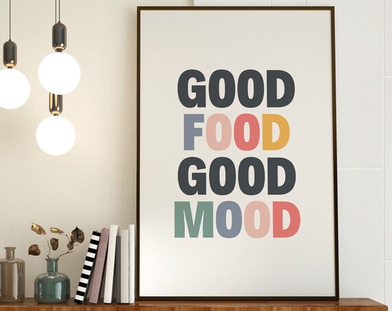 Good Food Good Mood Wall Art Colorful Chef Typography Aesthetic Kitchen Decor Cute Preppy Print Cooking Quote Poster