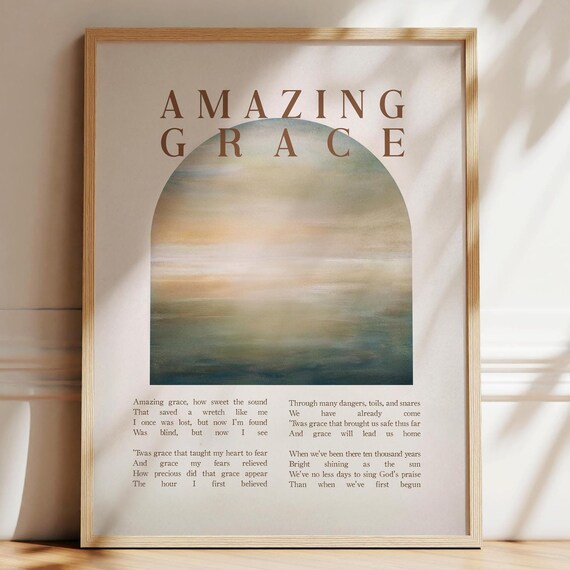 Amazing Grace Hymn Lyrics Arched Seascape Christian Decor Poster