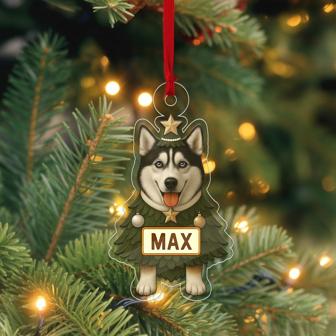 Personalized Siberian Husky Christmas Tree Acrylic Ornament Poster