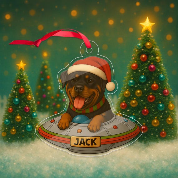 Custom Dog In Ufo Christmas Ornament Personalized Rottweiler Design Funny Pet Lover Gift Cute Xmas Decoration