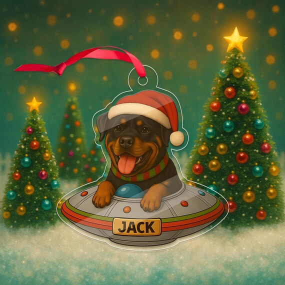 Personalized Rottweiler UFO Christmas Ornament Santa Hat Acrylic Print