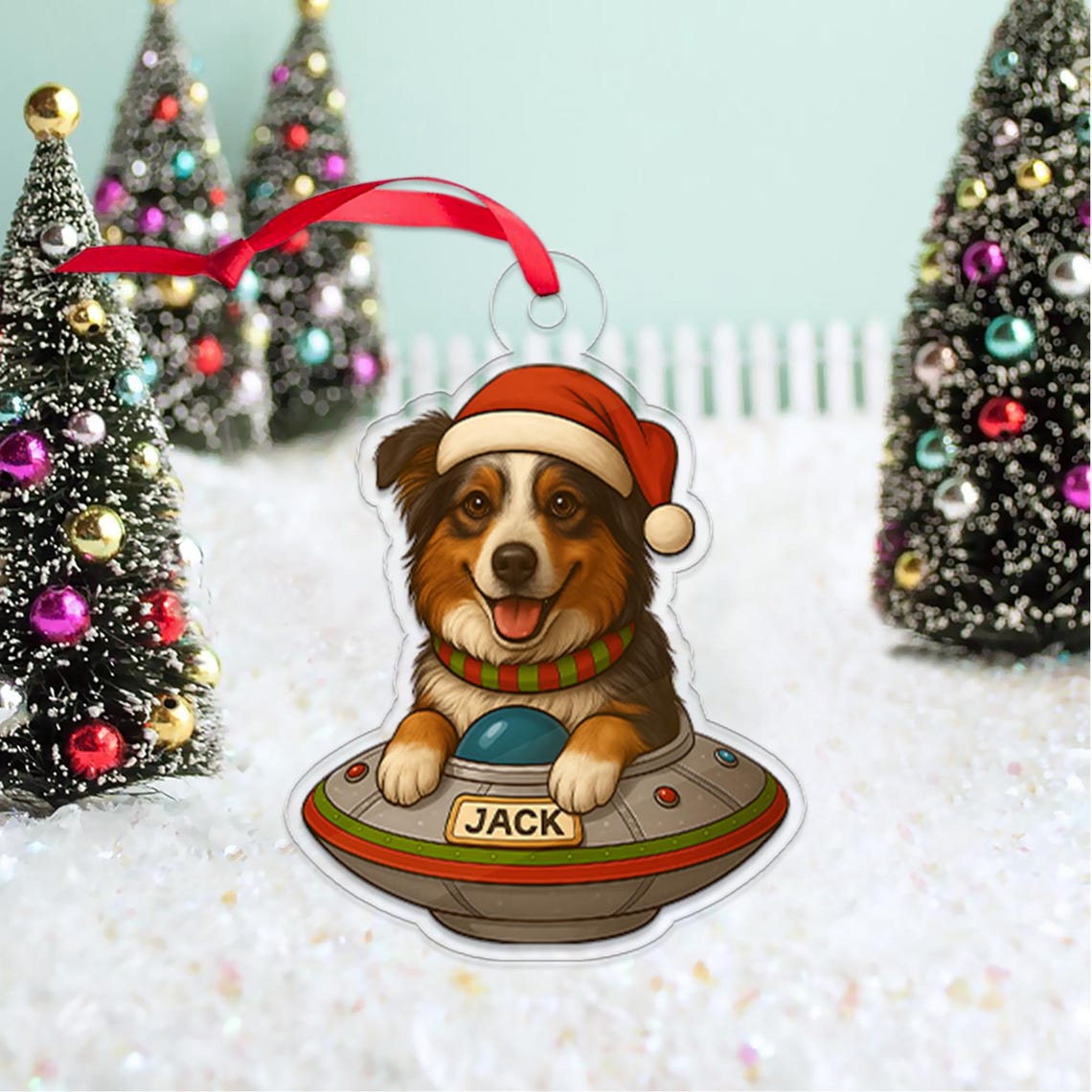 Personalized Australian Shepherd UFO Christmas Ornament Acrylic Print