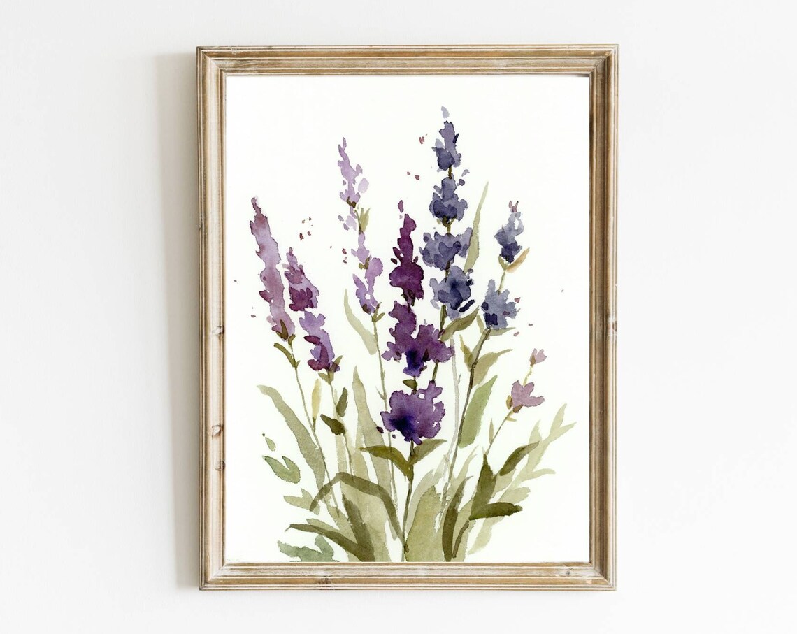 Lavender Painting Botanical Art Print, Minimalist Watercolor