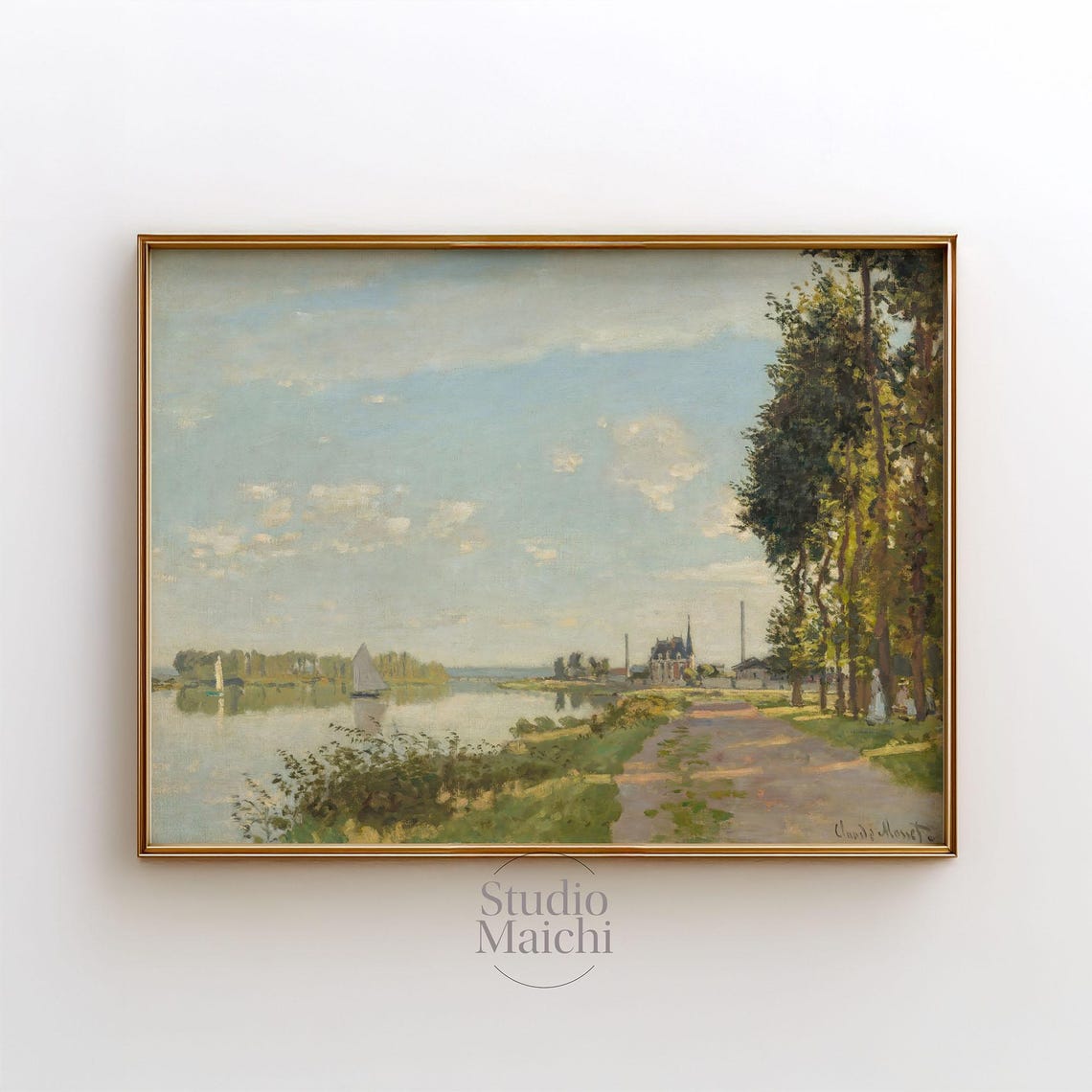 Monet Print Argenteuil Riverside View Large Poster Exhibition Sage Green Wall Art River Painting Monet Wall Art
