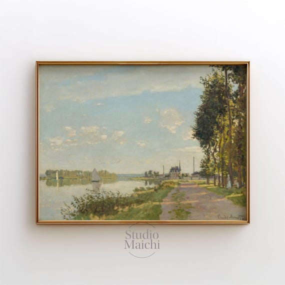 Monet Print Argenteuil Riverside View Large Poster Exhibition Sage Green Wall Art River Painting Monet Wall Art