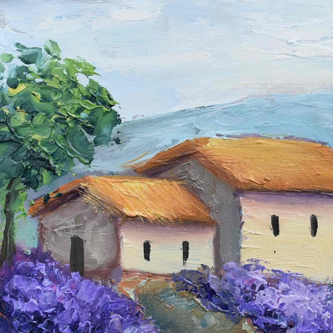 Lavender Painting Miniature Painting Impasto Painting Wildflowers Oil Art Landscape Painting Flower Oil Painting Purple Flowers Art Painting - Image 3