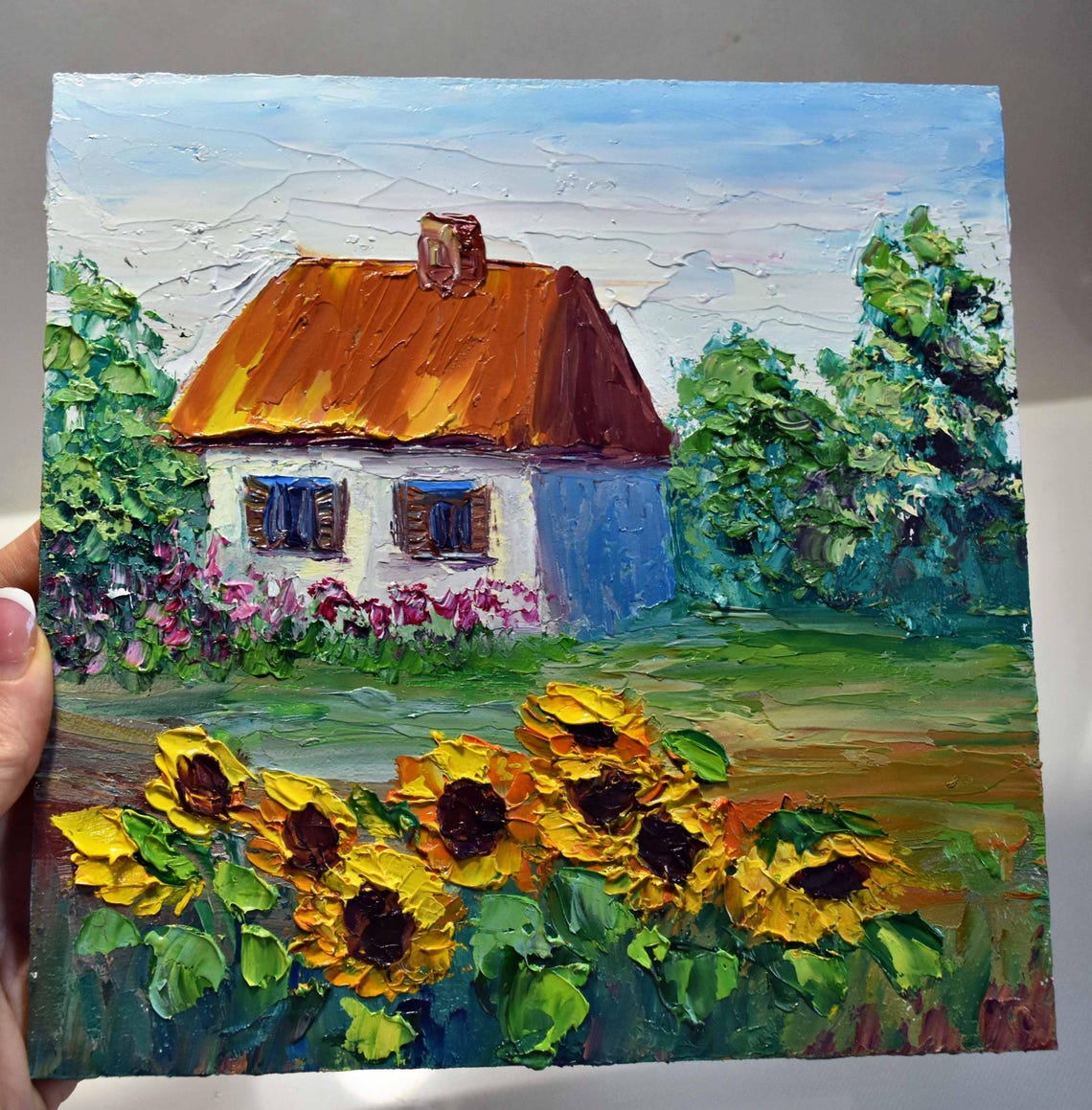 Ukrainian Cottage With Sunflowers Summer Folk Village Art Poster - Image 4