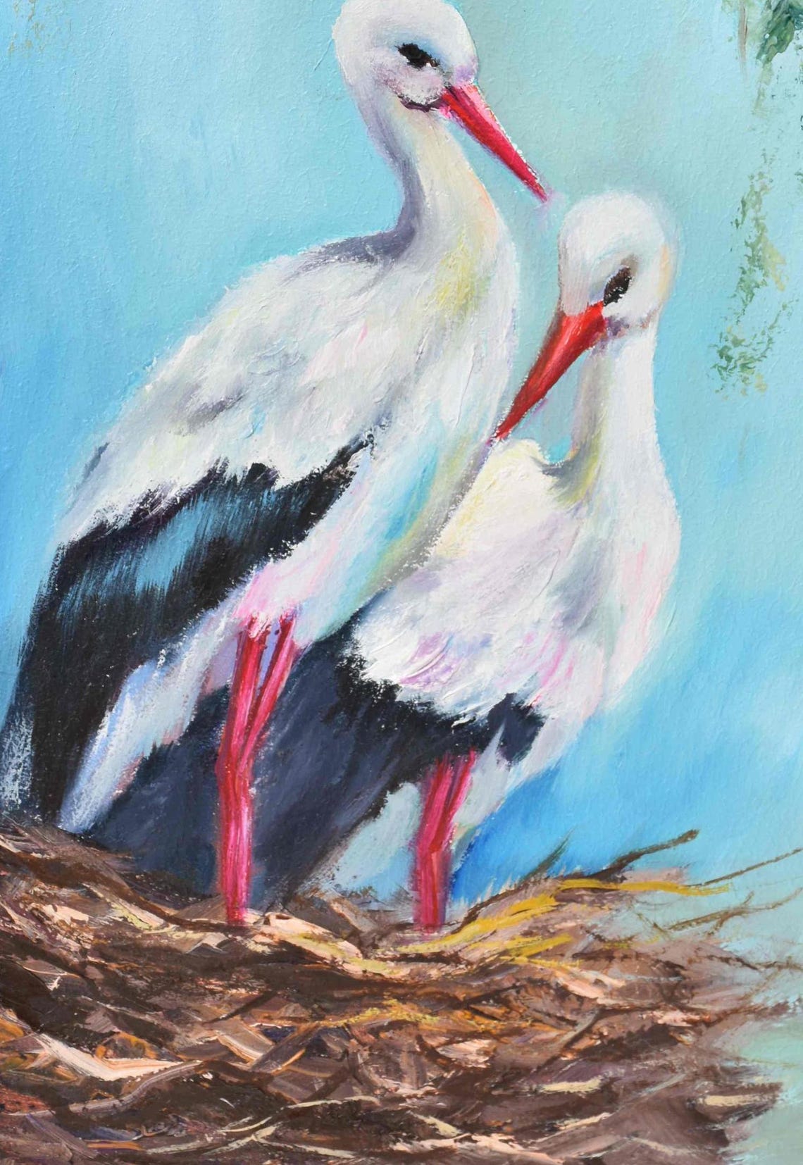 Storks Birds In The Nest Storks Birds Art Birds Painting Art Bird Painting Bird Art White Birds Art Birds Landscape Nursery Wall Art Color - Image 2