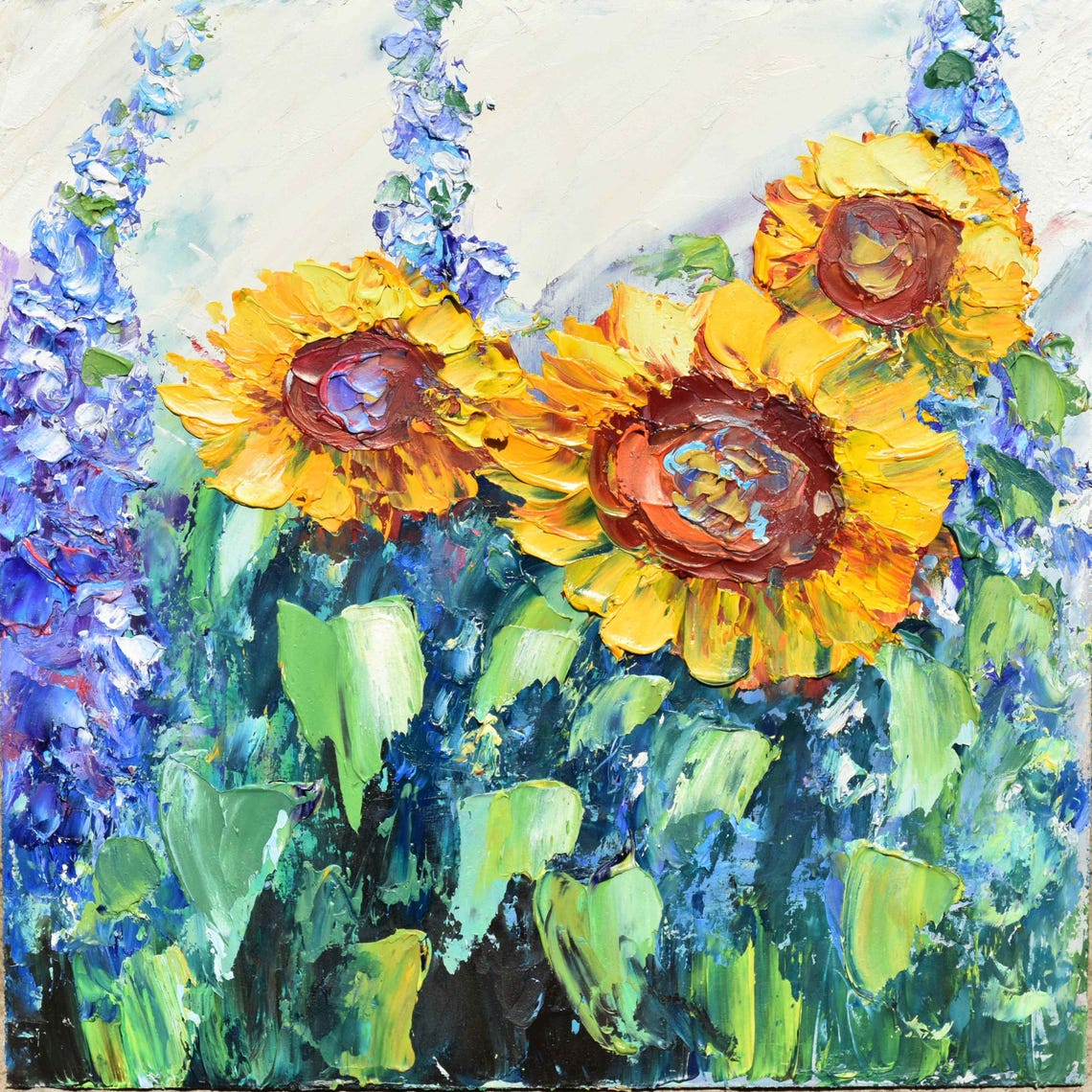 Sunflowers Painting Small Wall Art Floral Artwork Sunflower Art Wildflowers Painting Impasto Painting Yellow Flower Art Oil Art Colorful