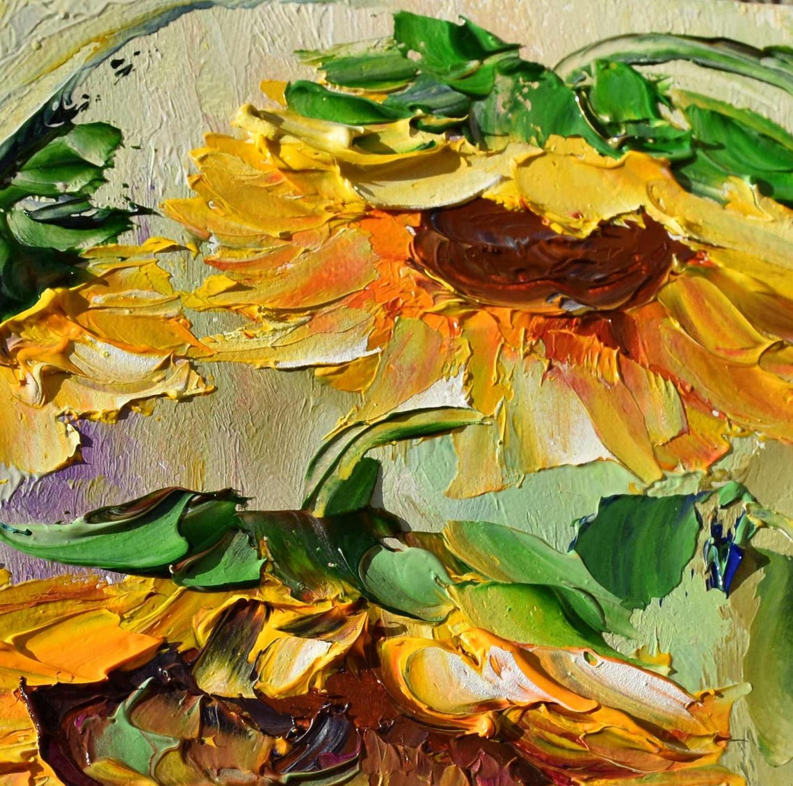 Sunflowers Painting Impasto Painting Yellow Flower Art Floral Artwork Oil Art Colorful Painting Small Oil Painting Textured Wall Art Wild - Image 3