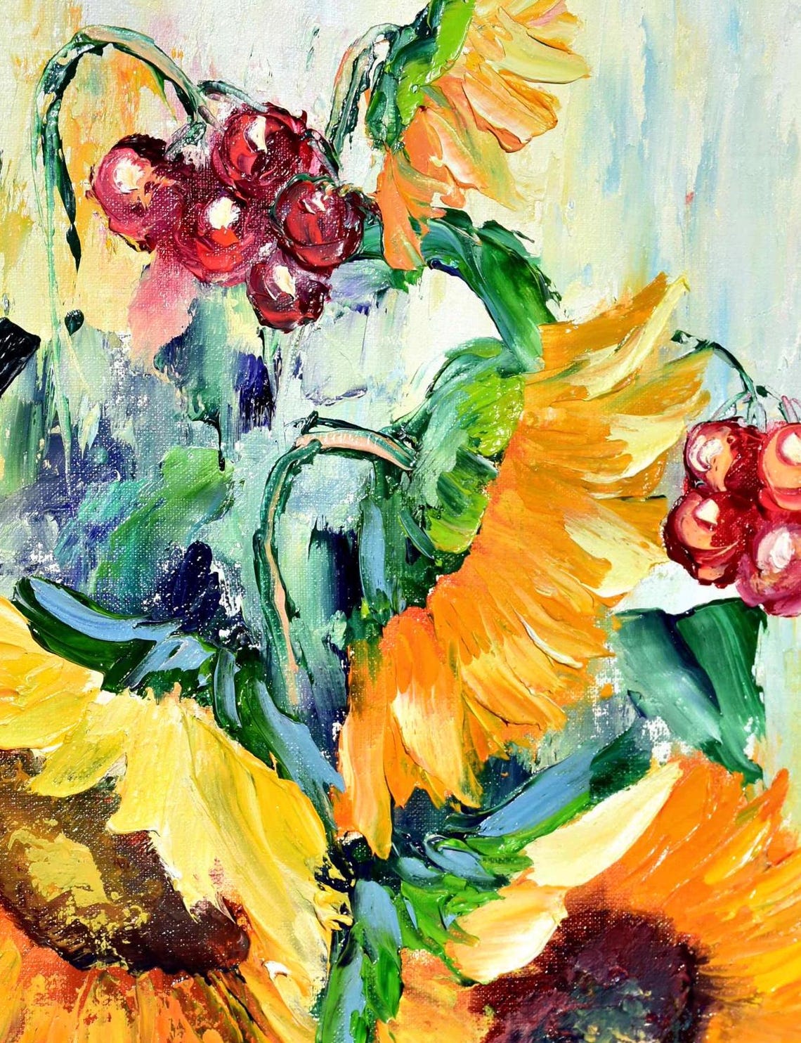 Orange Flowers Sunflower Interior Palette Knife Art Sunflower Wall Art Yellow Sunflower Art Yellow Flower Art Oil Art Abstract Flower Art - Image 4