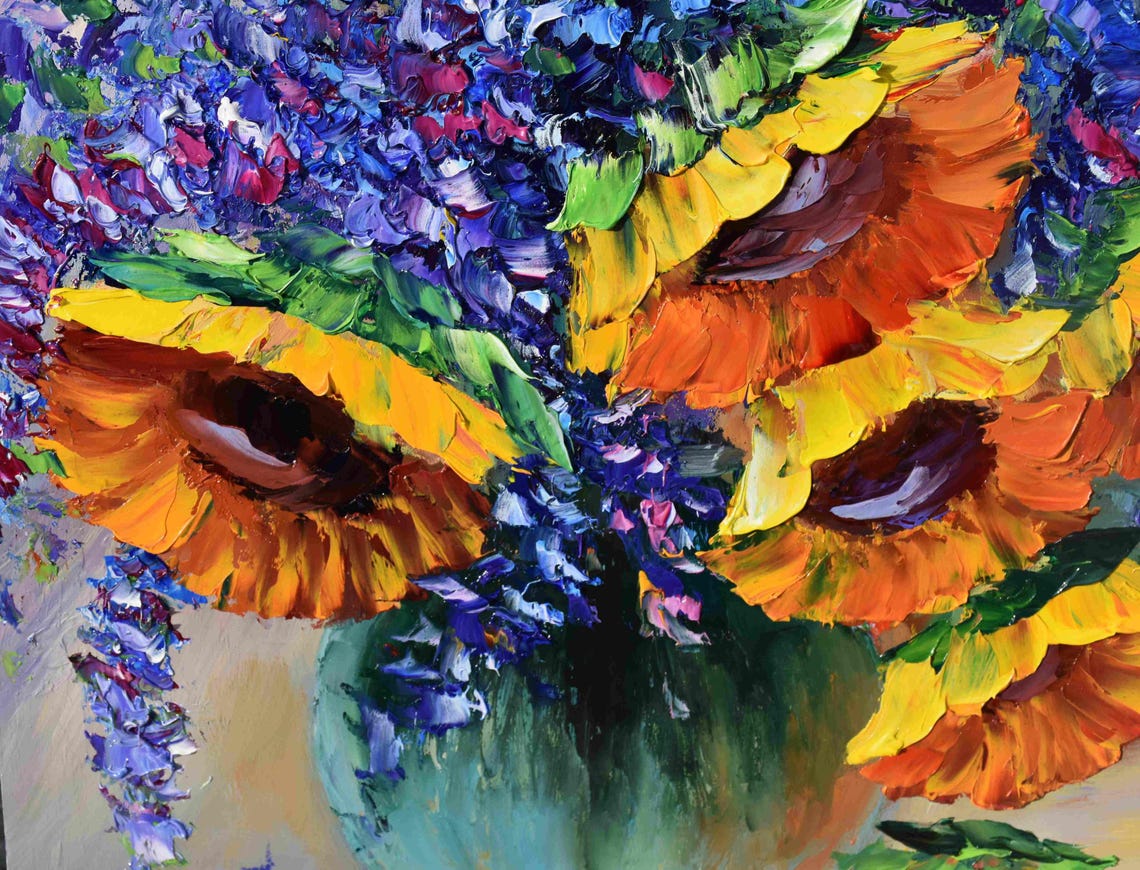 Sunflower Wall Art Sunflowers Painting Sunflowers Art Painting In Oil Orange Flower Art Still Life Painting Impasto Oil Painting Palette - Image 4