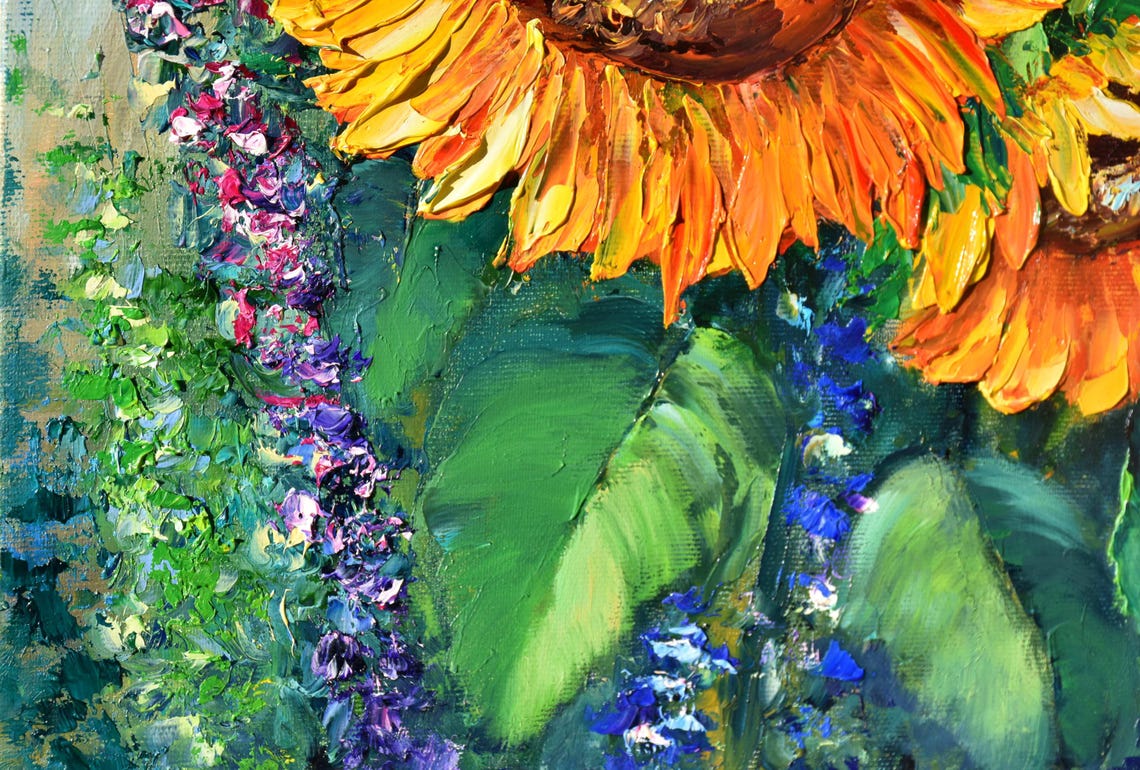 Sunflowers Oil Art Lupine Flower Fields Large Oil Painting Sunflower Wall Art Flowers Art Sunflowers Painting Orange Flower Art Sunfl - Image 4