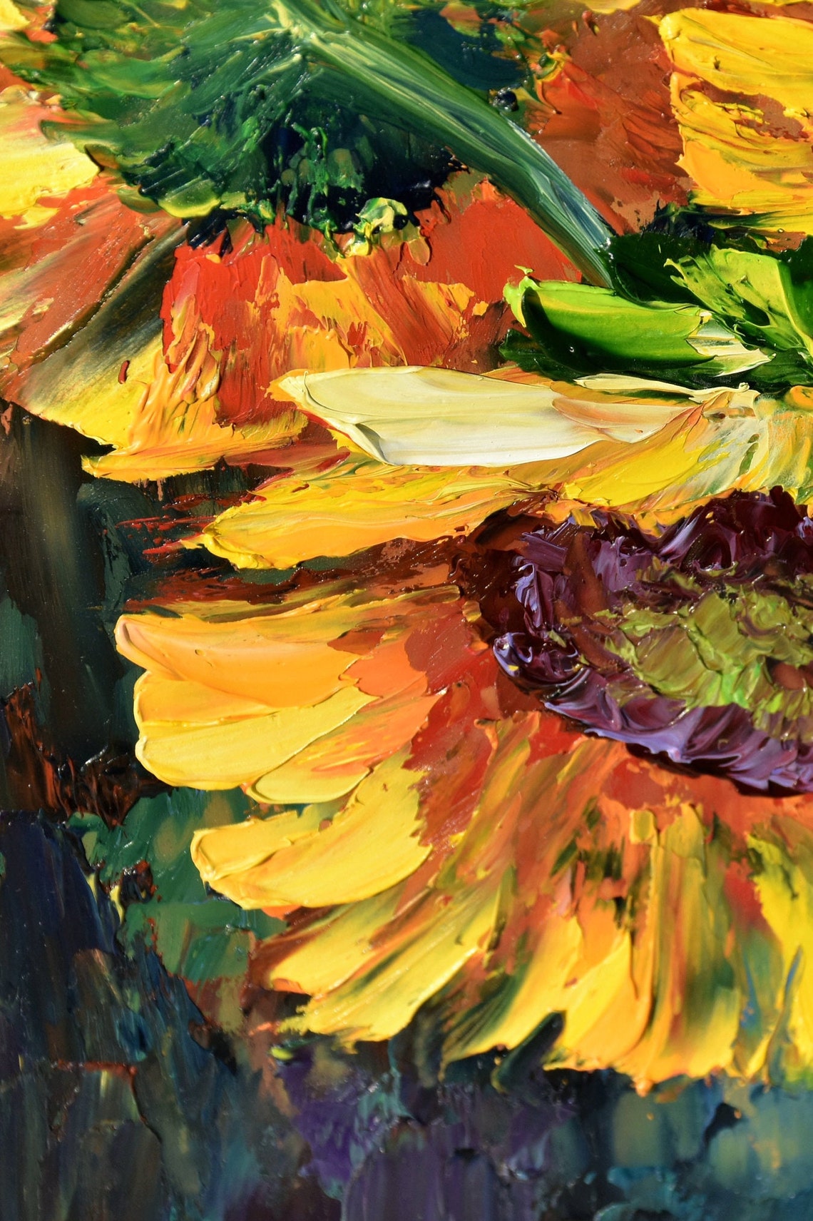 Sunflowers On Dark Green Background Dramatic Floral Art Poster - Image 3