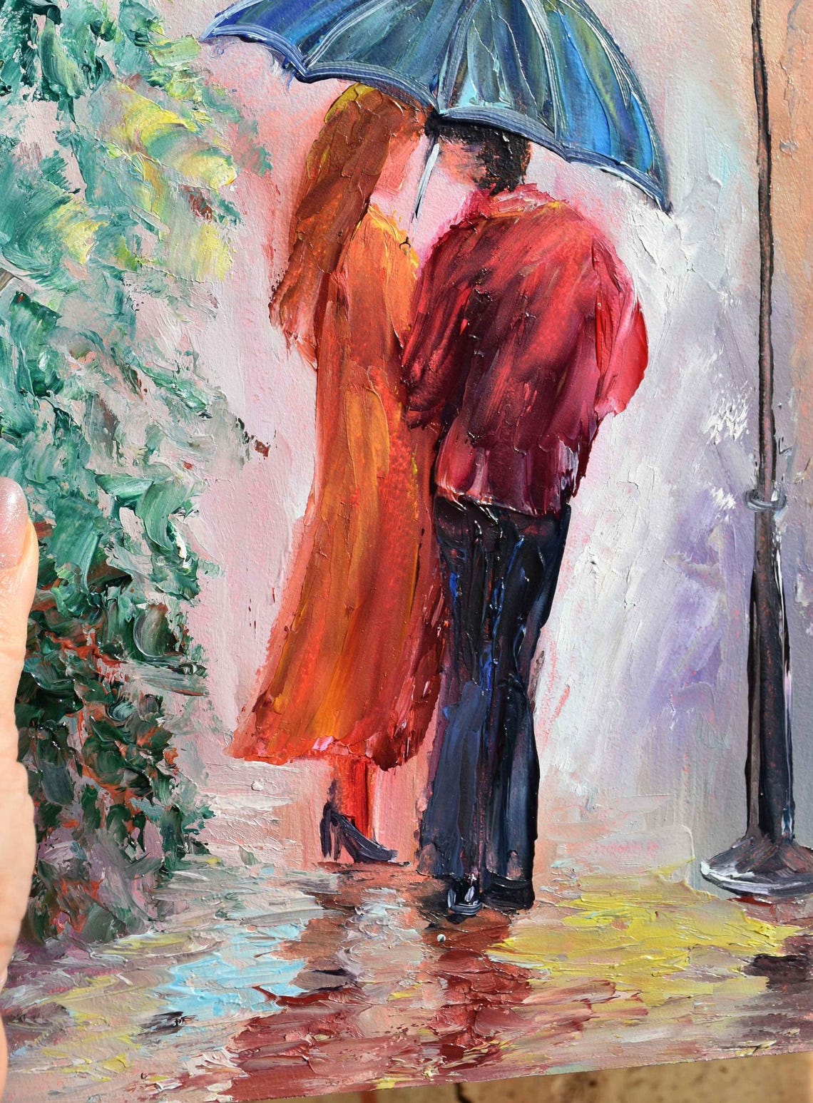 Street Painting Cityscape Painting People In Love Art Umbrella Landscape Oil Art Couple In Love Art Love Wall Art Original Oil Art Impress - Image 5