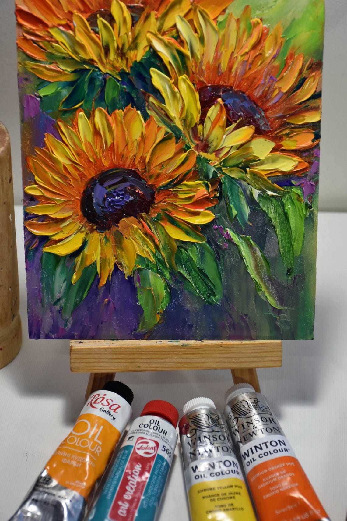 Sunflowers Painting Sunflower Wall Art Small Wall Art Sunflowers Art Orange Flower Art Landscape Painting Impasto Oil Painting Palette Knife - Image 4