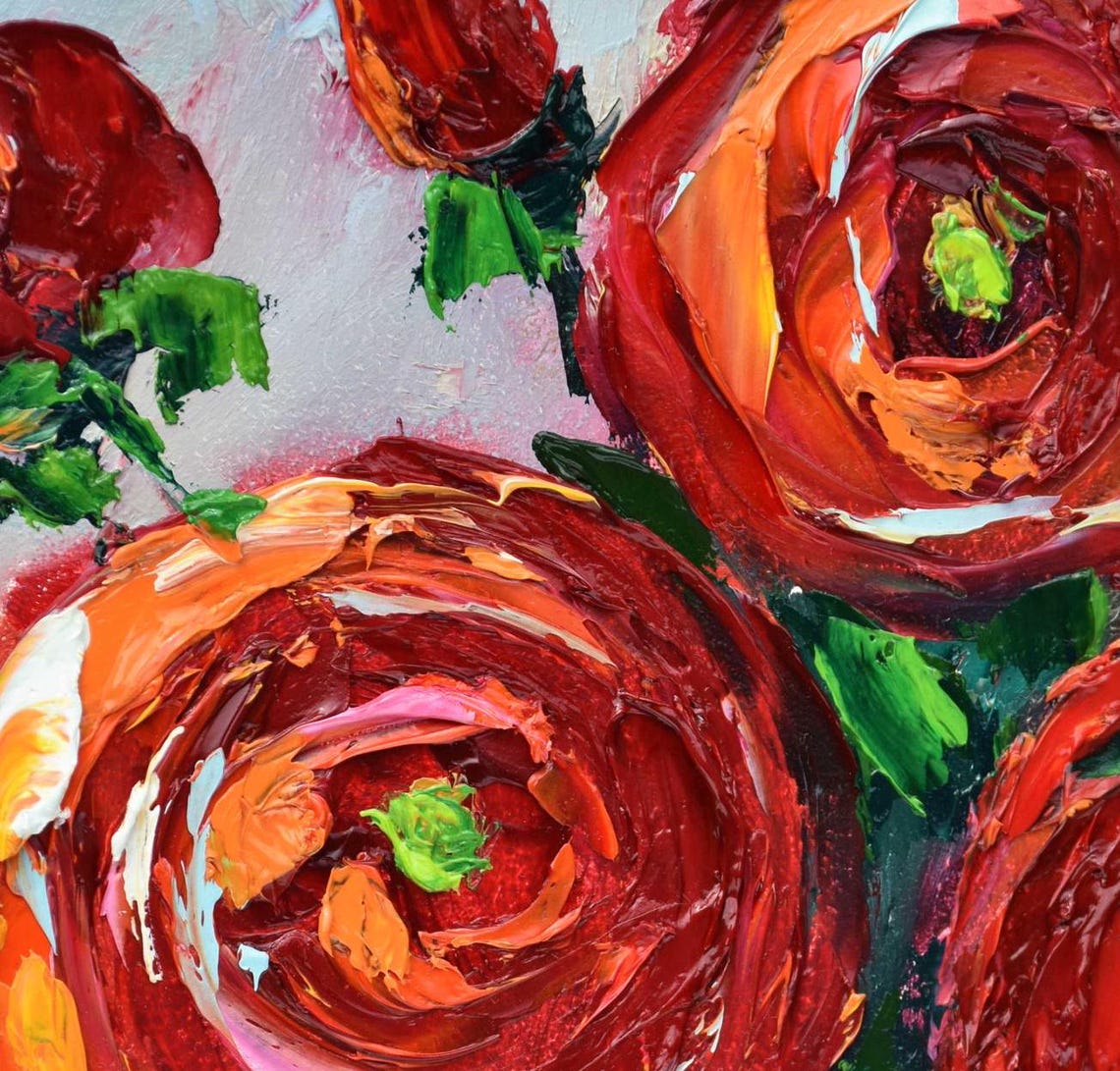 Rose Original Art Flower Still Life Art Palette Knife Art Roses Flowers Art Floral Impasto Art Pink Flower Original Roses Kitchen Painting - Image 5