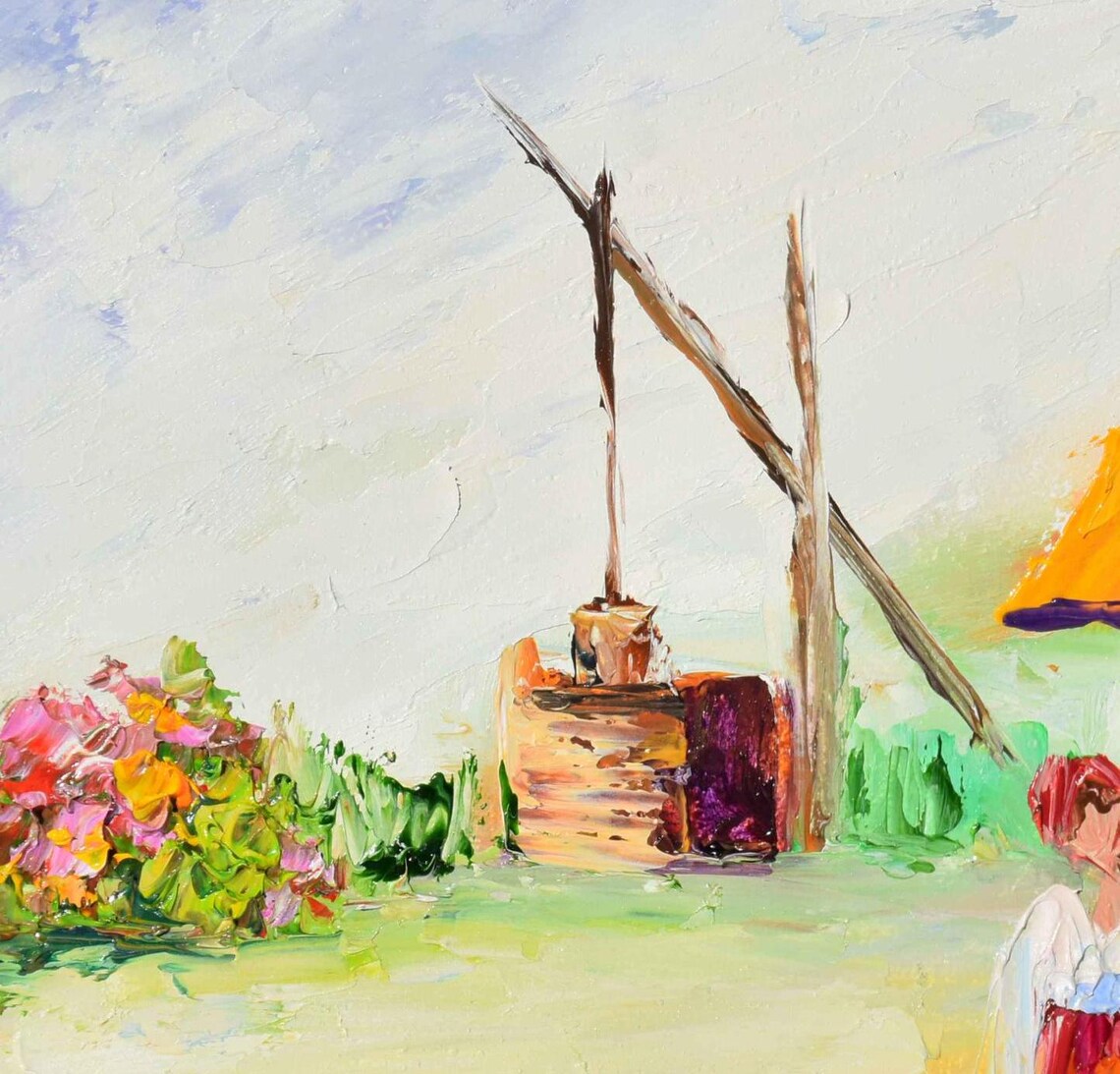 Ukrainian Folk Cottage With Woman At Well Village Art Poster - Image 2