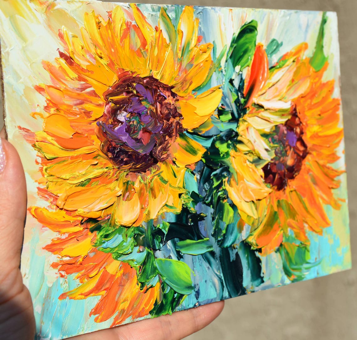 Sunflower Art Small Wall Art Flower Painting Orange Flowers Wildflowers Artwork Sunflower Artwork Impasto Oil Painting 3d Oil Painting Small