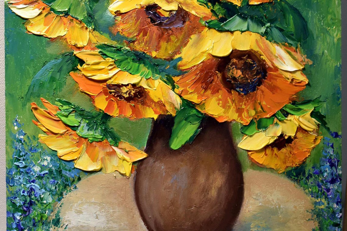 Sunflowers Painting Sunflowers Art Orange Flower Art Still Life Painting Sunflower Wall Art Impasto Oil Painting Palette Knife Art Painting - Image 3