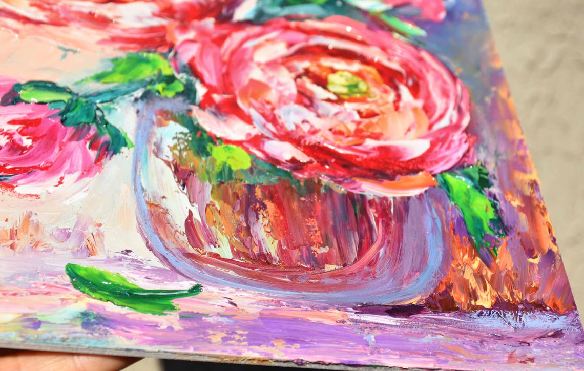 Peonies Painting Red Flower Painting Peonies Art Impasto Original Palette Knife Art Peony Art Flower Oil Painting Peonies Bouquet Art Meadow - Image 4