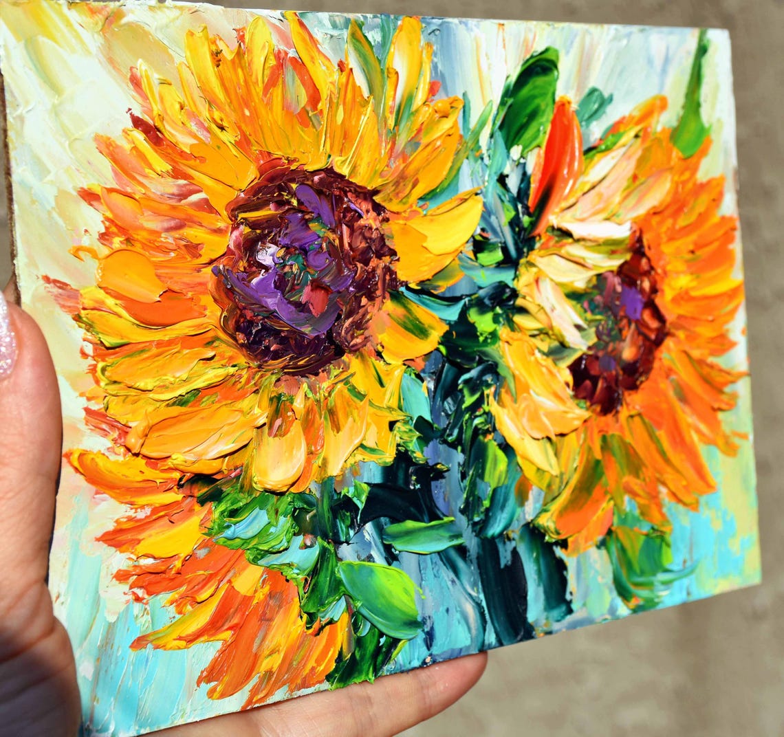Sunflower Art Small Wall Art Flower Painting Orange Flowers Wildflowers Artwork Sunflower Artwork Impasto Oil Painting 3d Oil Painting Small - Image 3