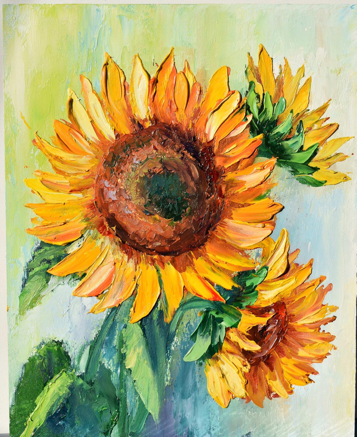 Sunflowers Garden Yellow Sunny Flowers Flowers Painting Sunflowers Painting Flowers Impasto Floral Artwork Sunflower Art Palette Knife Art