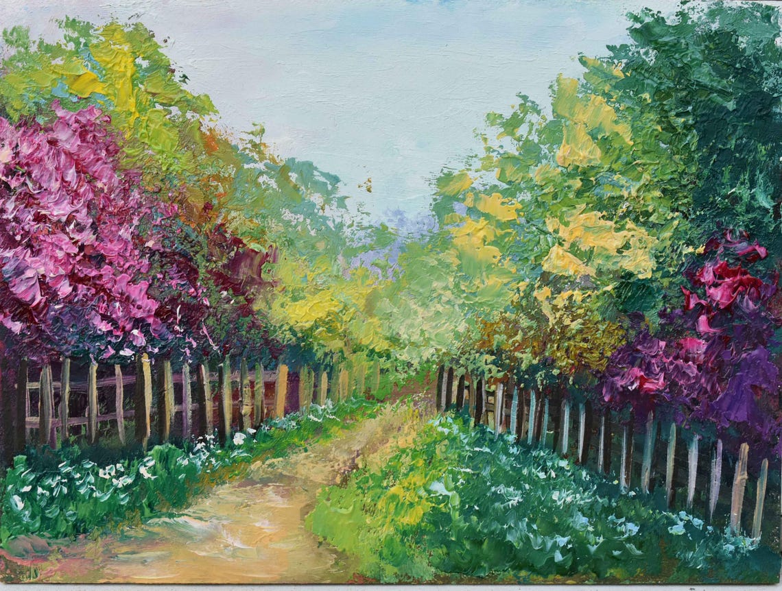 Summer Landscape Art Miniature Painting Floral Landscape Wildflowers Art Floral Artwork Landscape Original Colorful Painting Miniature Art