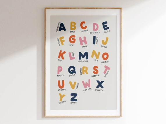 Alphabet Feelings Poster Nursery Wall Art Kids Room Artwork Print Baby Room Decor Baby Shower Gift Idea Colourful Fun Print