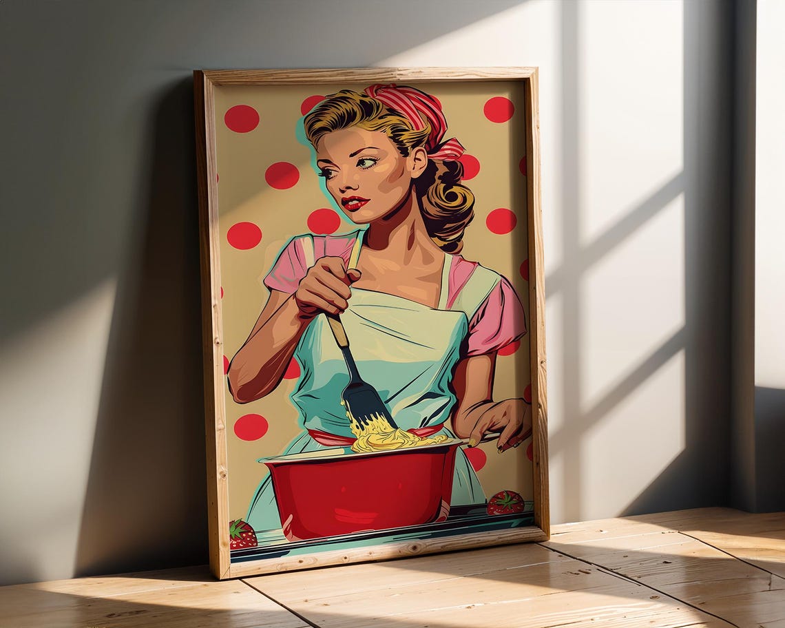 Retro 1950s Housewife Cooking Spaghetti Pop Art Kitchen Print