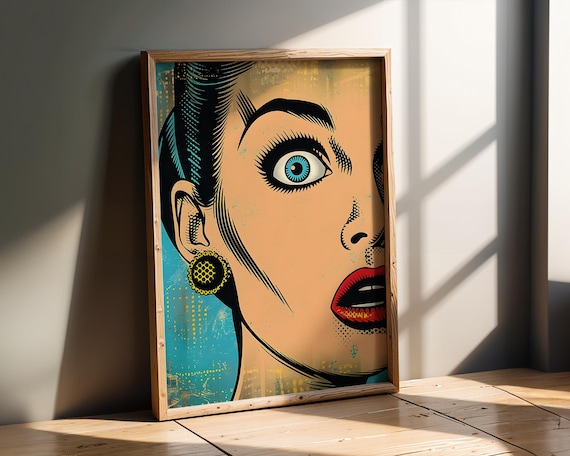 Pop Art Surprised Woman Closeup Retro Comic Style Wall Poster
