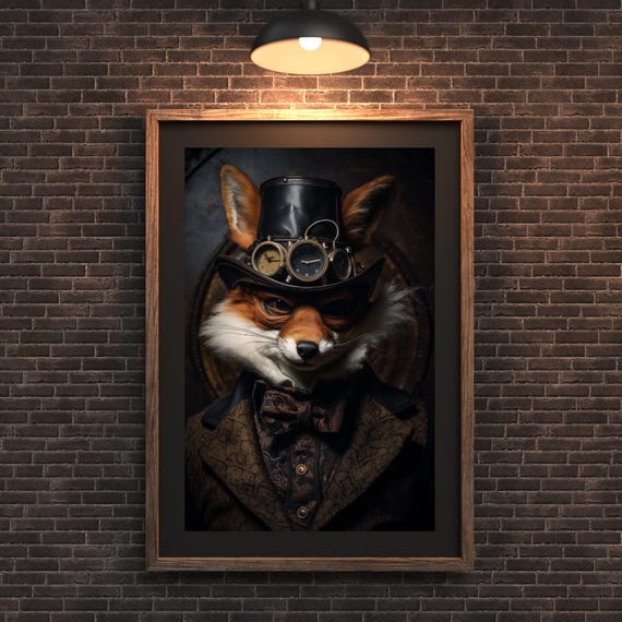 Steampunk Fox Art Print, Victorian Gentleman Portrait