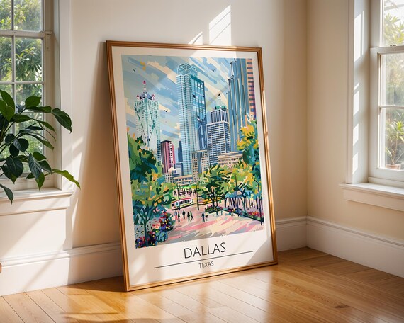 Dallas Texas Colorful Painterly Downtown Skyline Travel Poster
