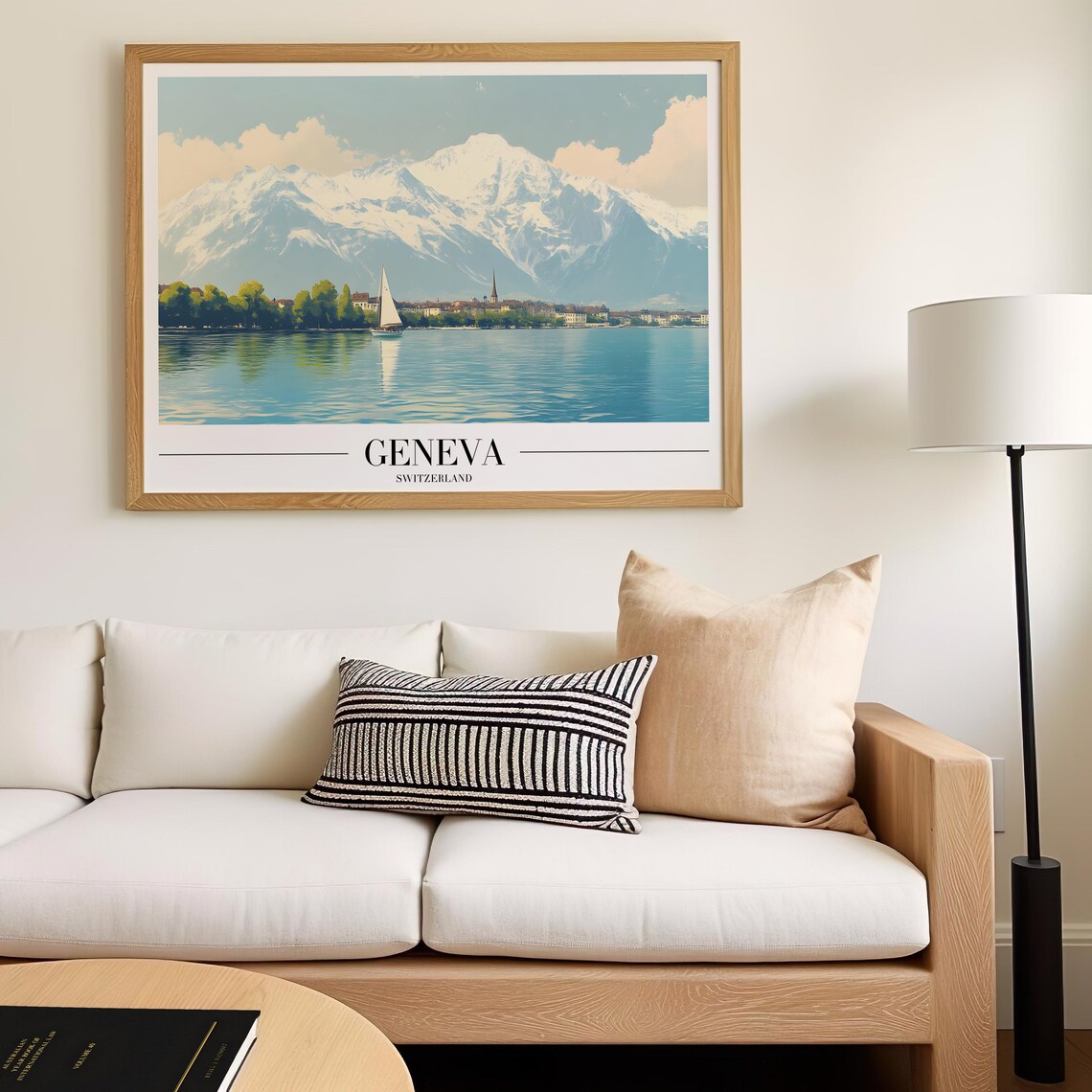 Geneva Switzerland Minimalist Lake Alps Sailboat Serene Poster